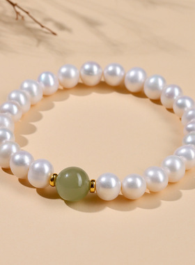 批发天然珍珠和田玉单圈手链时尚