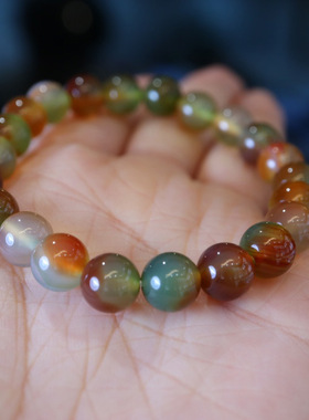 天然8MM孔雀玛瑙七彩玛瑙圆珠手