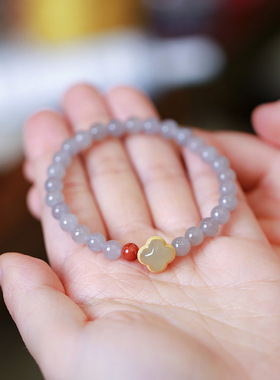 烟紫和田玉南红玛瑙四叶草手链串