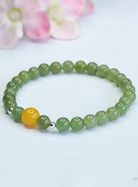 眷钰天然和田玉晴水手串蜜蜡