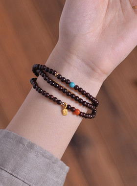 小叶紫檀4MM三圈多圈手串女款文