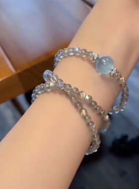 天然灰月光水晶圆珠6mm三圈女款