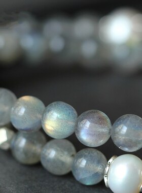 天然月光石6mm手链原创DIY饰品两