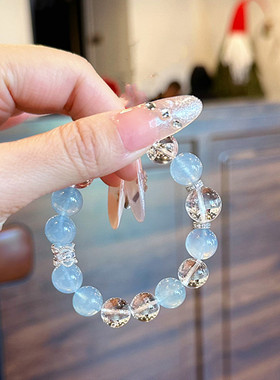 天然白水晶10mm单圈手串搭配海宝