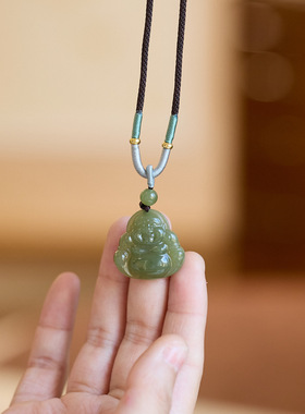 新中式和田玉弥勒佛项链女大肚笑