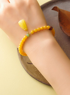 蜜蜡手链鸡油黄款单圈6mm配饰时