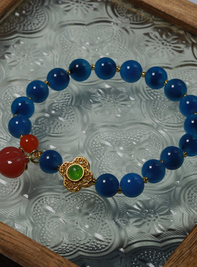 糖心玛瑙手链8mm蓝色玛瑙手串盐