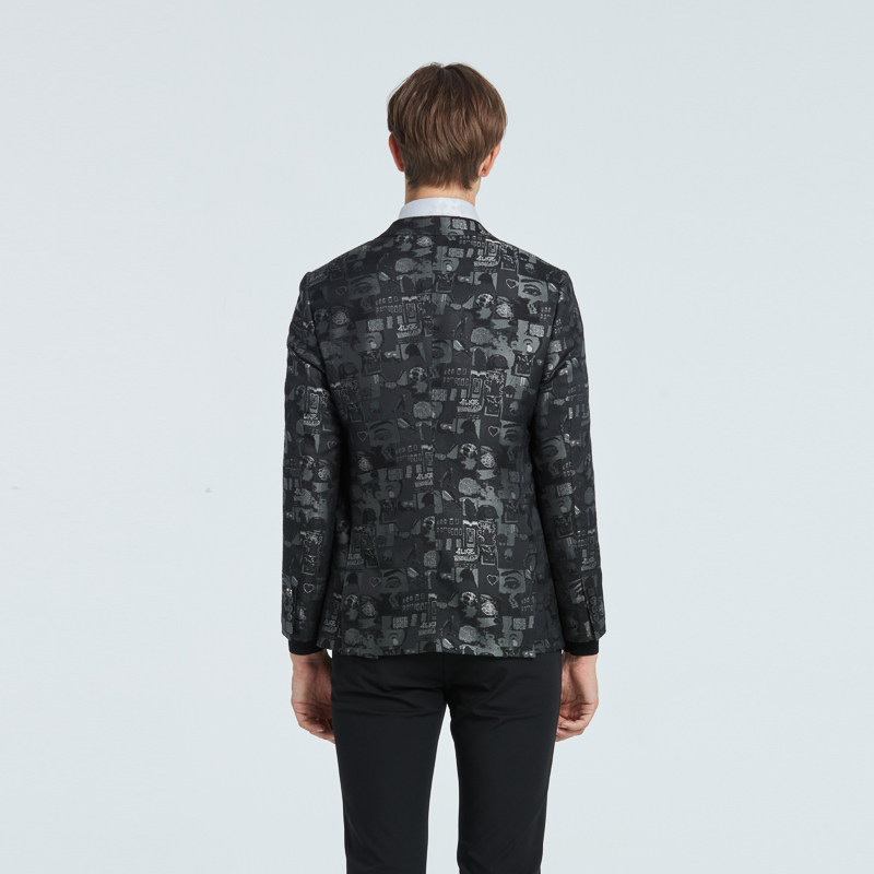 RARE威雅男装 秋冬新款时尚黑色logo提花男士西服正装外套,淘宝优惠券,粉丝福利购,淘宝优惠卷