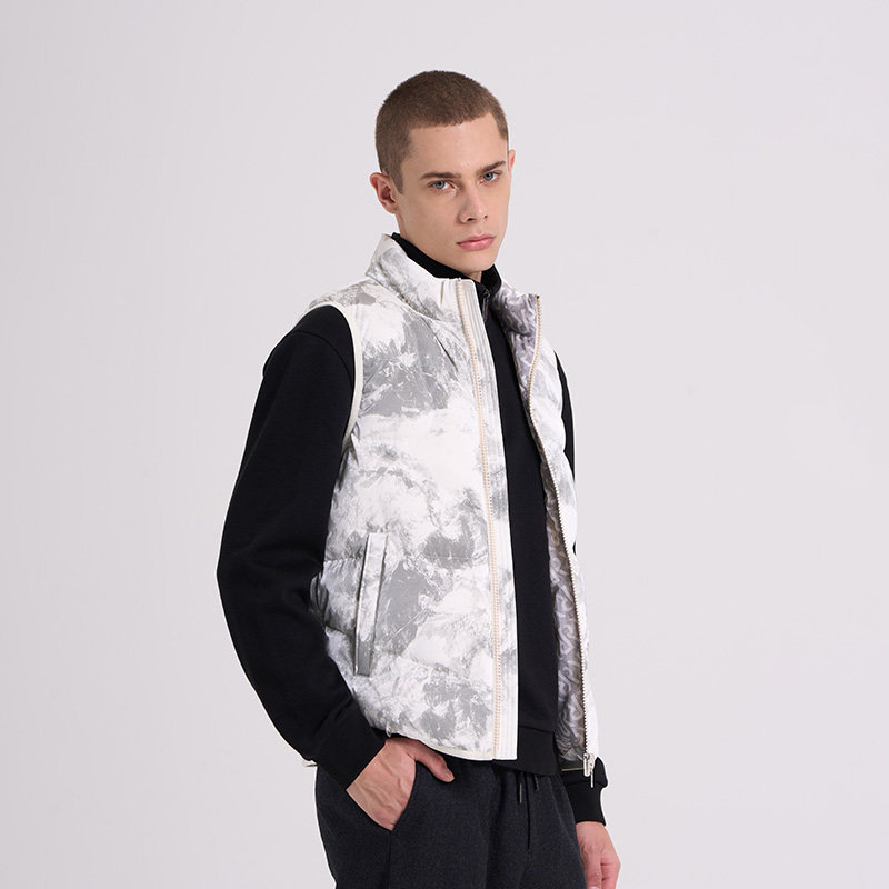 RARE威雅男装 白灰雪山印花 秋冬新款白色鹅绒休闲羽绒马甲,淘宝优惠券,粉丝福利购,淘宝优惠卷