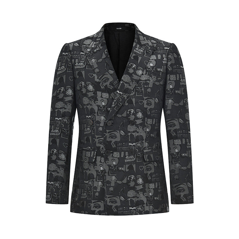 RARE威雅男装 秋冬新款时尚黑色logo提花男士西服正装外套,淘宝优惠券,粉丝福利购,淘宝优惠卷