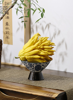 时南中式禅意佛手柑青花高脚摆盘
