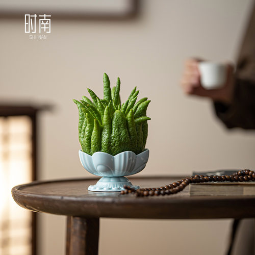 中式禅意莲花佛手柑托盘家用客厅佛手果摆台佛手供盘观赏闻香摆件 - 图2