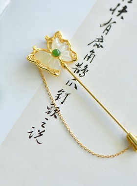 S925银和田玉白玉蝴蝶奢尚玉石吊坠胸针时尚气质女款玉坠挂件