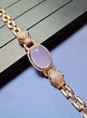 天然冰彩玉髓镶嵌豹子头款手牌时尚简约版手链手串手饰品一条