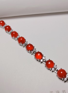 天然冰彩玉髓镶嵌红色手链圆形女士款手链手串手饰品时尚一条