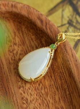 S925银和田玉羊脂白玉水滴形玉石吊坠挂件时尚气质女款锁骨链