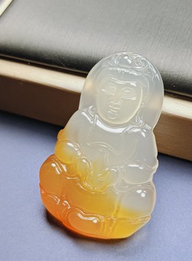 天然高冰彩玉髓五岁俏色观音吊坠挂件时尚简约女士款玉坠项链