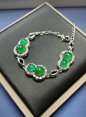 天然冰种帝王绿玉髓镶葫芦款手链女款时尚简约百搭手串手饰品