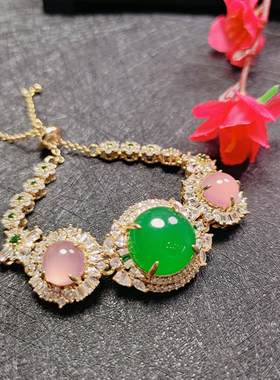 天然冰彩玉髓镶嵌大手牌上新女款时尚简约百搭手链手串手饰品