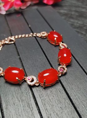 天然冰彩玉髓镶嵌红色手链女士款时尚简约百搭玛瑙手链手串手饰品