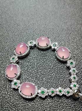 天然冰种玉髓豪华镶嵌粉色款女款公主粉玛瑙时尚简约百搭手链手串