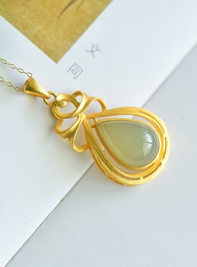 S925银和田玉青水色水滴形玉石吊坠挂件时尚气质女款锁骨项链