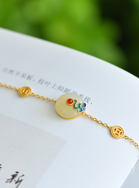 s925银和田玉白玉祥云平安扣手链时尚简约百搭女手串配饰礼品