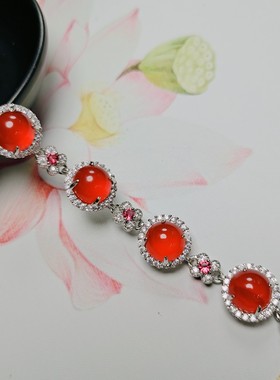 天然冰彩玉髓镶嵌红色手链女款时尚可调节玉石手链手串手饰品