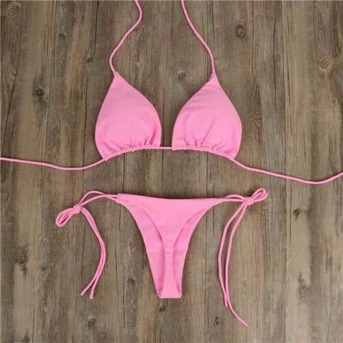 Solid halterneck adjustable lace-up bikini纯色挂脖系带比基尼 - 图2