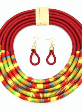 africa fashion women necklace jewelry 夸张多层编项链套装