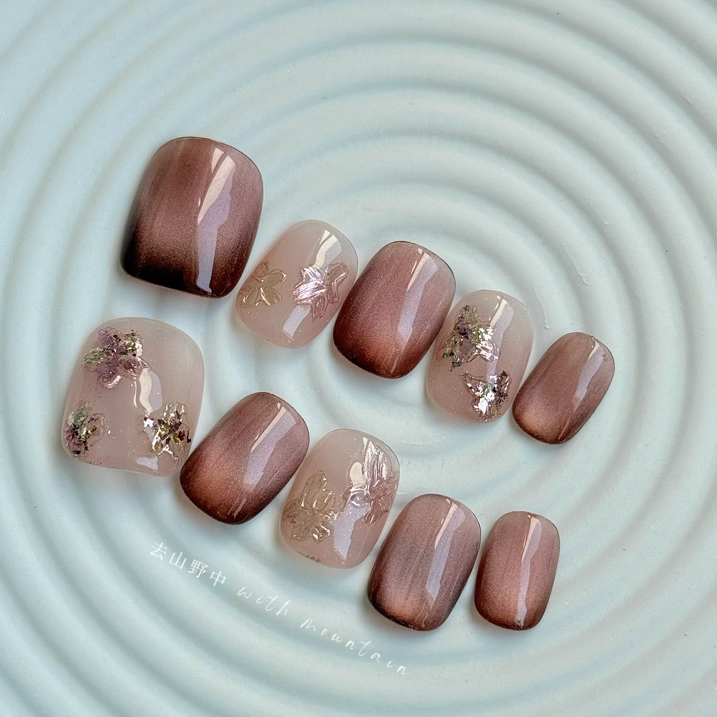 去山野中NAIL手工甲片小红书小众ins精灵之眼浮雕花朵猫眼穿戴甲,淘宝优惠券,粉丝福利购,淘宝优惠卷