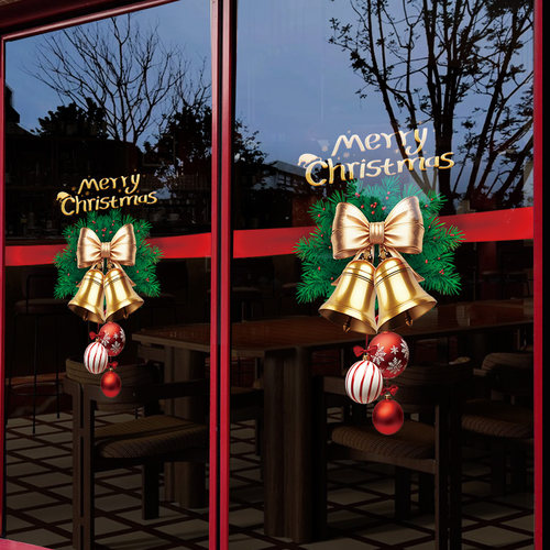 圣诞节花环2026窗花装饰品场景布置玻璃橱窗贴纸店铺气氛围门贴画 - 图3