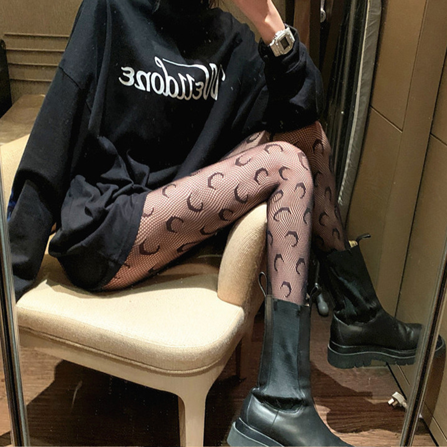 黑网袜女春秋打底裤连裤袜过膝蕾丝超薄夜店性感花纹白色渔网丝袜 - 图1