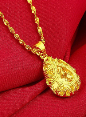 【今日特惠】正品沙金项链女爱心四叶草吊坠甜美黄金色网红锁骨链