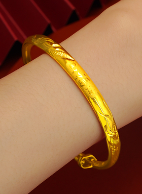 沙金开口推拉福字手镯古法传承镀金气质久不掉色首饰品黄金色饰品