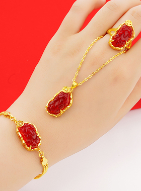 越南沙金貔貅三件套女仿真黄金时尚项链手链戒指套装欧币貔貅转运