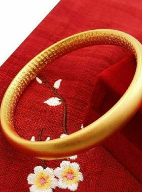 [久不掉色]古法传承越南沙金手镯女黄金色六字镯子磨砂心经手环款