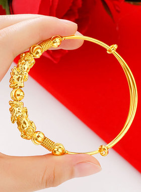 沙金越南貔貅手镯女士镀金经典结婚镯子仿真黄金时尚手环久不掉色
