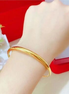 新款时尚纯沙金手镯女士吉祥如意光面推拉手镯可调节实心送礼