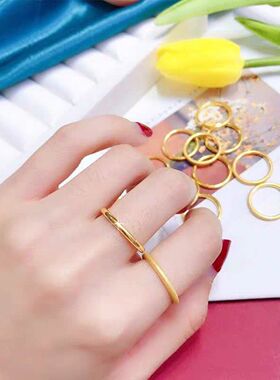 越南不掉色沙金戒指古法传承三生三生戒子女士素金素圈光面磨砂