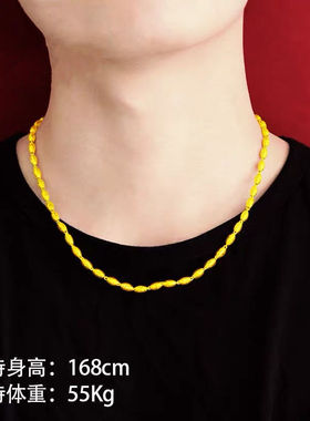 正品越南沙金竹节六角佛珠项链男女款土豪老板链橄榄圆珠链加长版