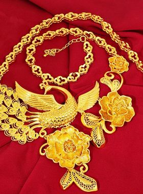 越南沙金项链女结婚婚庆凤凰项链复古民族风婚礼项链镀金久不掉色