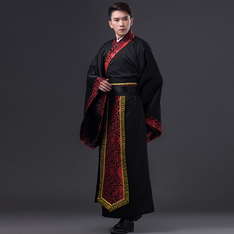 亿潮儿古装男古代服装汉服男唐朝汉服男士黑色汉服直裾服装舞台服