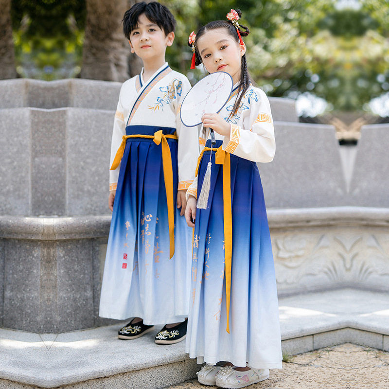 儿童国学服汉服女童中国风书童三字经男童古装诗词朗诵演出服春秋