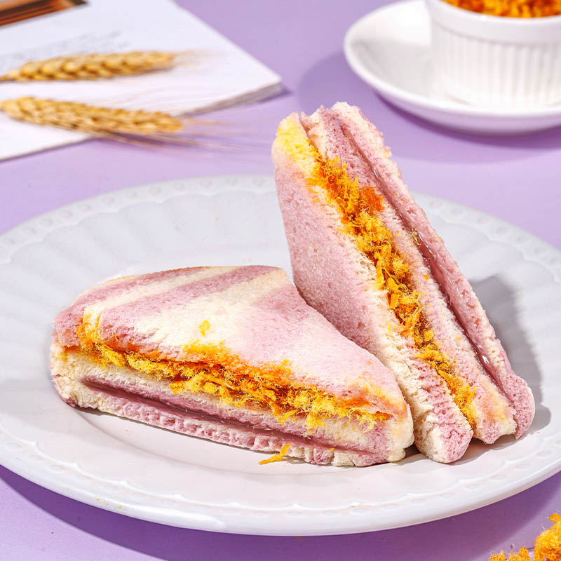 芋泥肉松三明治彩虹香芋无边吐司面包整箱早餐小零食休闲食品小吃 - 图1