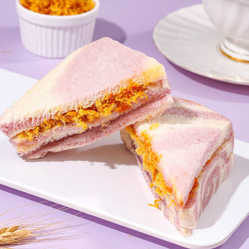 芋泥肉松三明治彩虹香芋无边吐司面包整箱早餐小零食休闲食品小吃 - 图0