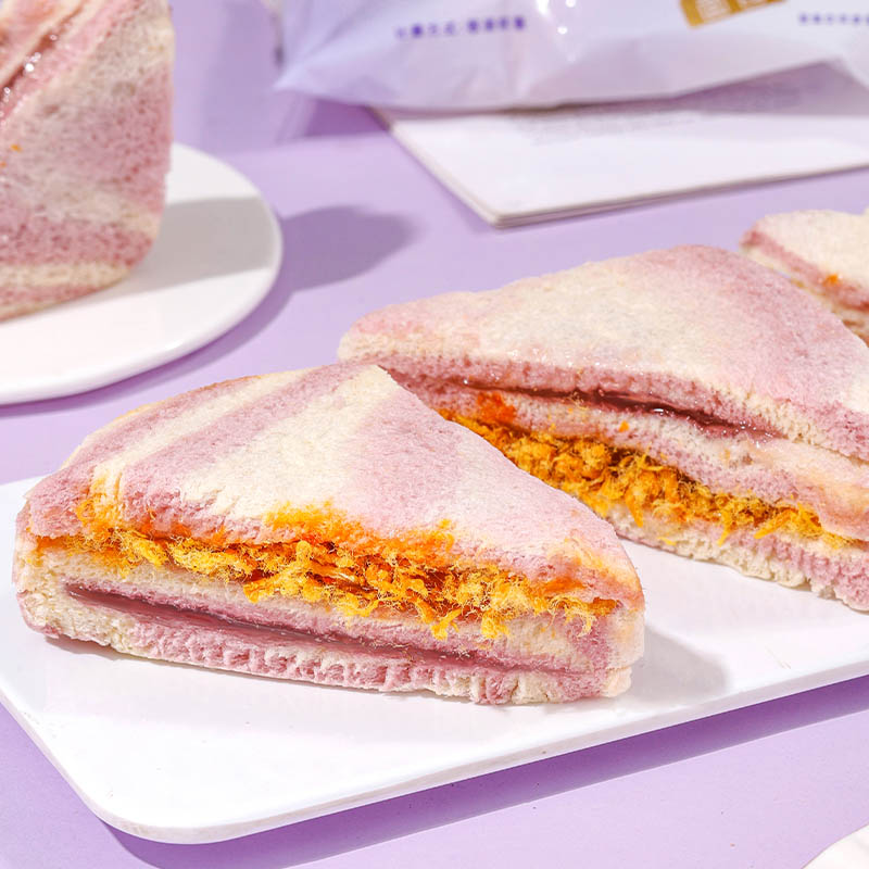 芋泥肉松三明治彩虹香芋无边吐司面包整箱早餐小零食休闲食品小吃 - 图2