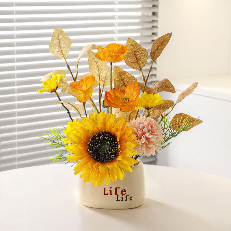 向日葵假花仿真花摆设客厅绿植盆栽干花束餐桌家居装饰品花艺摆件,淘宝优惠券,粉丝福利购,淘宝优惠卷
