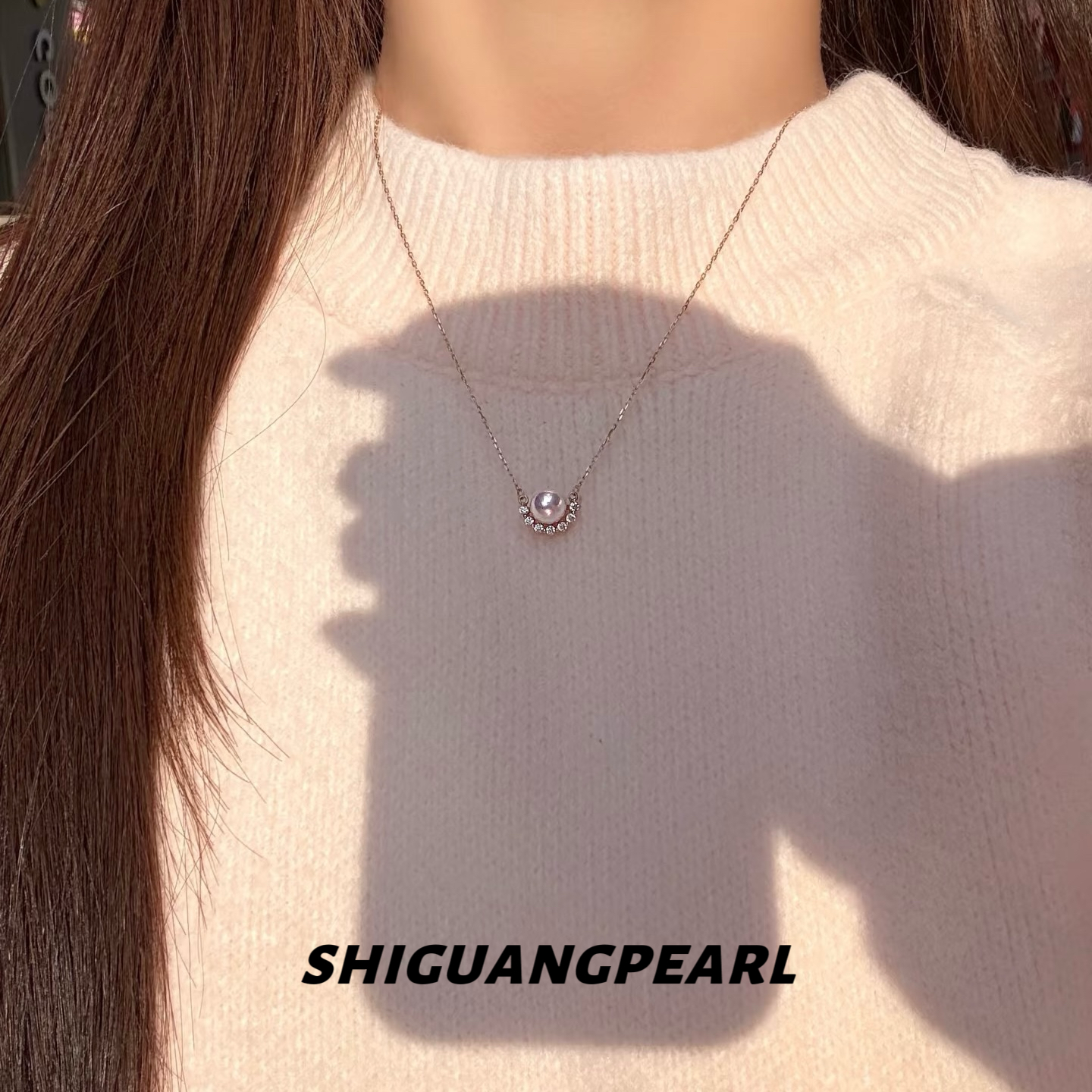 日本天然海水AKOYA珍珠吊坠 S925银半月款珍珠项链正圆极强光百搭,淘宝优惠券,粉丝福利购,淘宝优惠卷