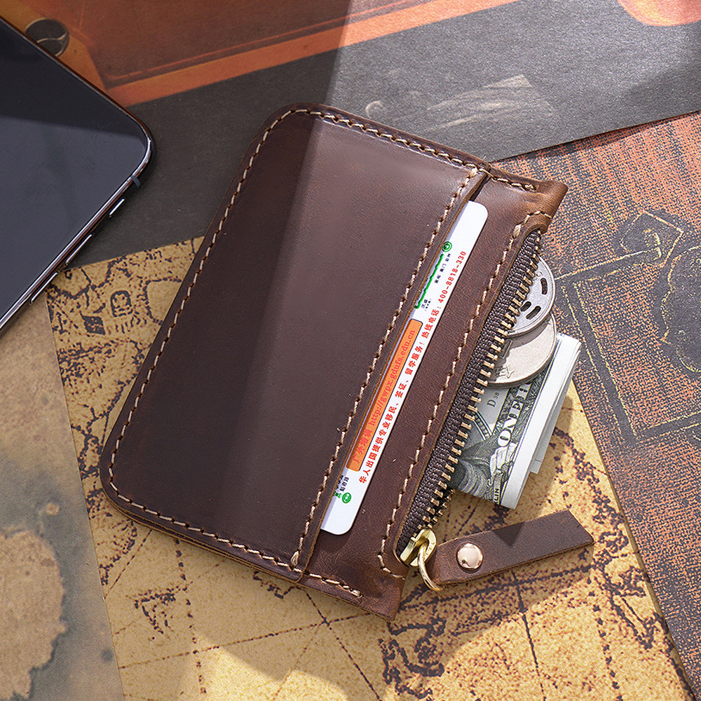 牛皮制作拉链小卡包可放银行卡随身携带公交卡套证件卡套收纳包-图0